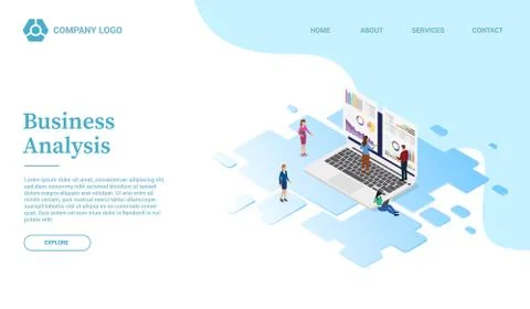 Business analysis with graph and chart website template or landing homepage w Stock Illustration