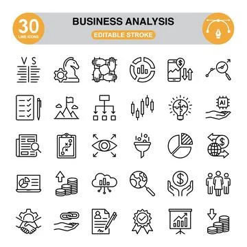 Business Analysis Icon Set. Editable Stroke Stock Illustration