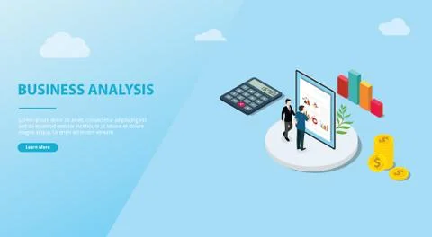 Business analysis isometric concept for website template banner space - vecto Stock Illustration