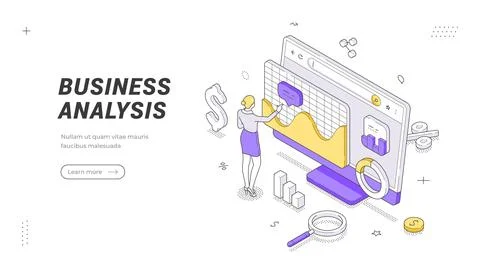 Business Analysis Isometric Vector Illustration Banner Template For Web Data Illustrazione stock