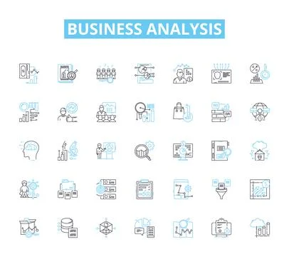 Business analysis linear icons set. Metrics, Strategy, Data, Goals, Planning 스톡 일러스트