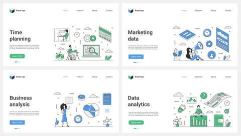 Business analysis of marketing data, analytics and time planning set and tiny 스톡 일러스트