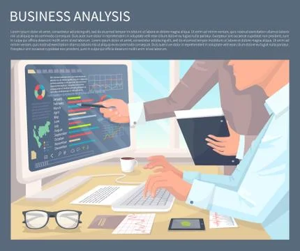 Business Analysis on Modern Computer with Graphics Stock Illustration