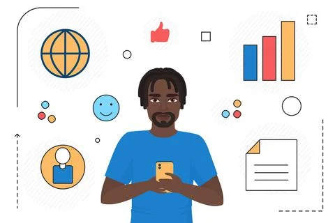Business analysis online, man character and graph data line icons isolated Stock Illustration