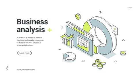 Business analysis productivity efficiency control isometric web banner design Stock Illustration