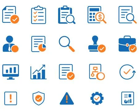 Business analysis quality control and compliance management icon set outlin.. Stock Illustration