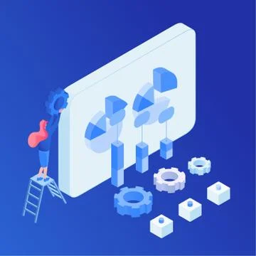 Business analysis, software optimization isometric illustration 스톡 일러스트