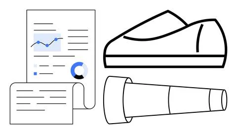 Business Analysis Tools Illustrating Data Reports, Footwear, and Telescope .. Stock Illustration
