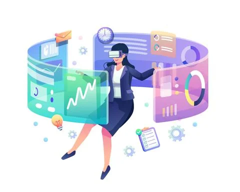 Business Analysis VR Flat Vector Illustration Stock Illustration