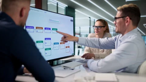Business Analyst Discusses Automated Workflow Optimization Stock Footage 337629207
