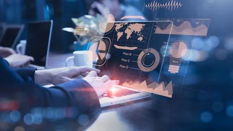 Business analyst ERP software smart data management concept. Businessman wo.. Stock Photos