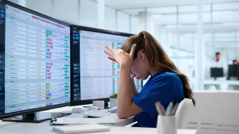 Business Analyst Feeling Stressed While Coding Financial Reports Stock Footage 343888693