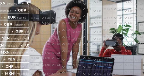 Business analyst guiding developer starting VR simulation, analyzing floating Stock Footage 312229219