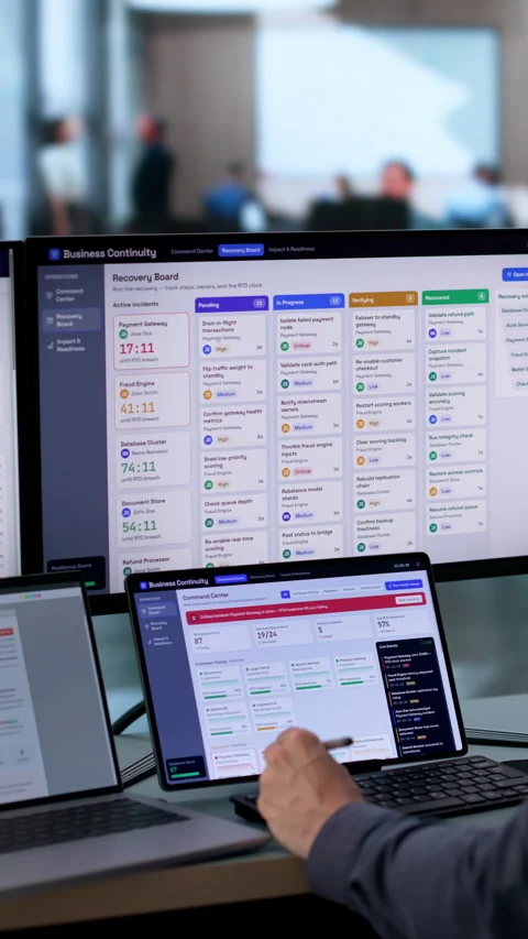 Business Analyst Monitors Real-time Dashboard Ensuring Critical Operations Stock Footage 339892285