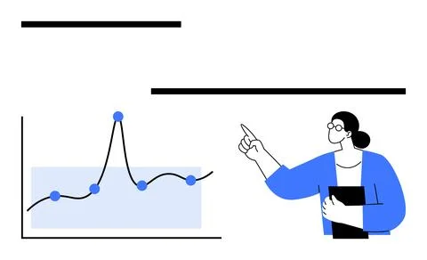 Business Analyst Presenting Data Trends with Line Graph and Professional Atti Illustrazione stock