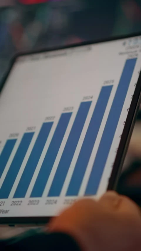 Business Analyst Reviewing Project Roadmap Gantt Chart on Digital Tablet Stock Footage 341424855