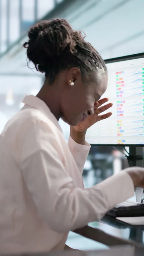 Business Analyst Squints At Screen, Rubbing Tired Eyes Stock Footage 344724894