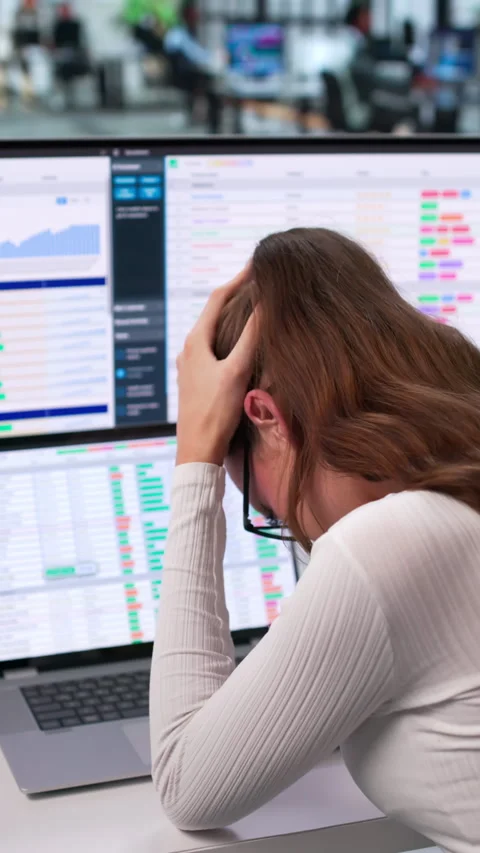 Business Analyst Struggles With Headache While Coding Reports Stock Footage 344715568