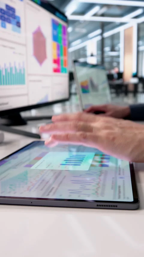 Business Analyst Studies Data On Computer Stock Footage 330582627