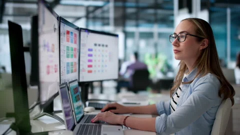 Business Analyst Studies Risk Matrix On Laptop Stock Footage 340400872