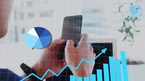 Business analyst tapping smartphone, creating percentages and evolving charts Stock Footage 335762001