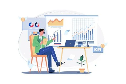 Business Analyst using data to inform decisions. Illustrazione stock