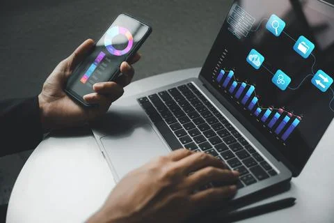 Business analyst using digital tools to analyze data for corporate strategy Stock Photos