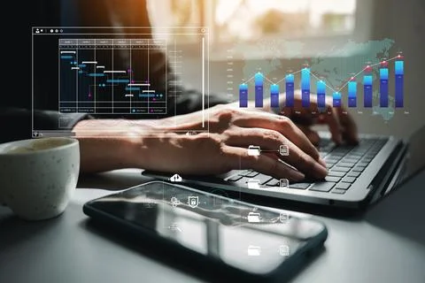 Business analyst using digital tools to analyze data for corporate strategy Stock Photos