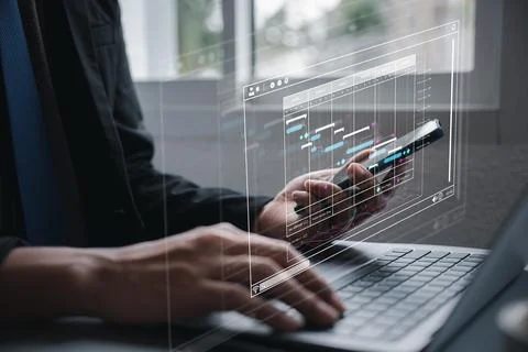 Business analyst using digital tools to analyze data for corporate strategy Stock Photos