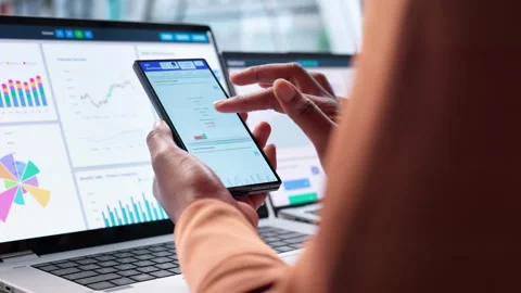 Business Analyst Using Smartphone For Data Analytics Stock Footage 327522234