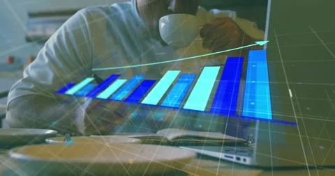 Business analyst writing notes analyzing data causing bar chart rising pausing Stock Footage 328647143