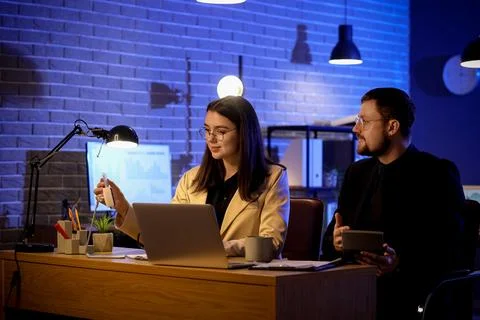 Business analysts working at table in office. Data science concept Stock Photos