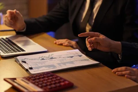 Business analysts working at table in office, closeup. Data science concept Stock Photos
