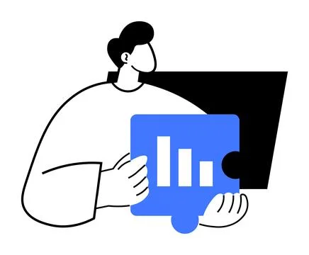 Business Analytics Analysis with Puzzle Piece and Graph Representation in M.. Stock Illustration