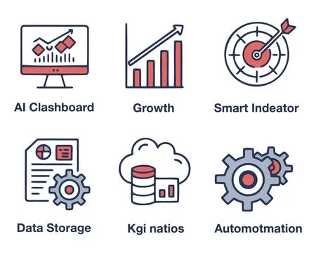 Business Analytics and AI Data Icon Set for Dashboard and Growth Stock Illustration