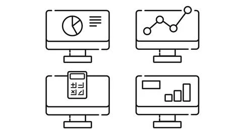 Business analytics and big data computer set Stock Illustration