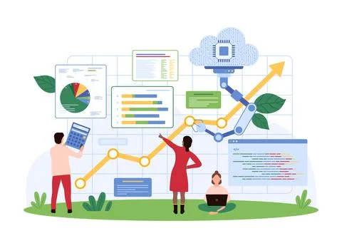 Business analytics and data analysis, company development using AI and cloud Stock Illustration