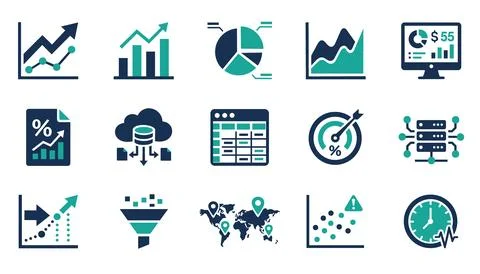 Business analytics and data analysis icon set Illustrazione stock