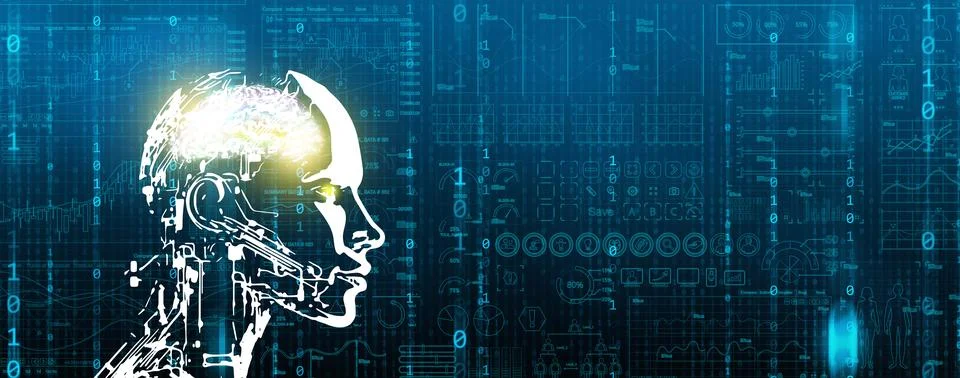 Business Analytics and Data Management System by AI. A Humanoid Robot, Arti.. Stock Illustration