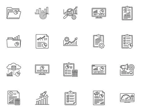 Business Analytics And Data Report Line Icon Set Illustrazione stock