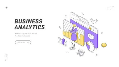 Business Analytics And Data Research Isometric Vector Banner Illustration T.. Stock Illustration