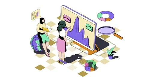 Business analytics and data visualization with team collaboration. Stock Footage 318345433