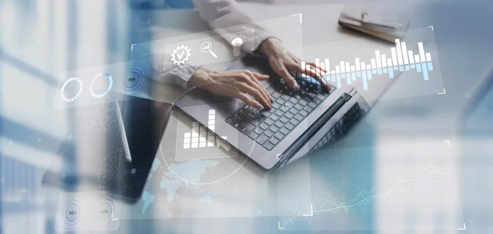 Business Analytics and Data Visualization Technology Concept Illustrated on V Foto stock