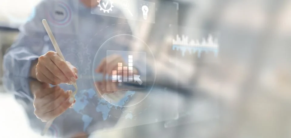 Business Analytics and Data Visualization Technology Concept Illustrated on V Stock Photos