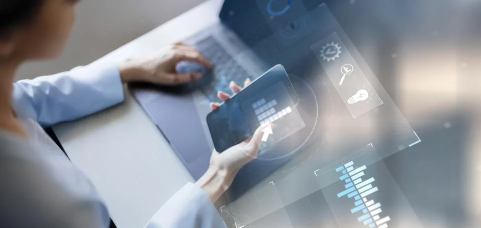 Business Analytics and Data Visualization Technology Concept Illustrated on V Stock Photos