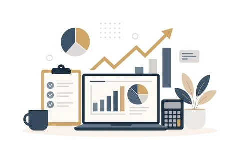 Business analytics and financial data visualization on a laptop screen Stock Illustration