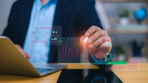 Business analytics and financial data visualization concept with person int.. Foto stock