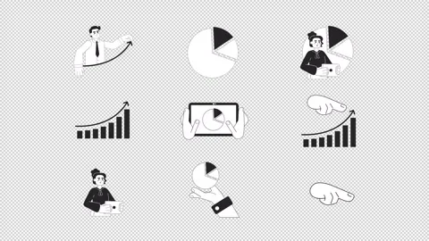 Business analytics and growth data black and white line animation pack Stock Footage 347072663