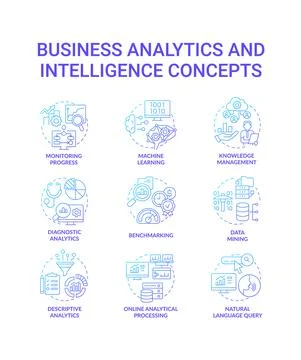 Business analytics and intelligence blue gradient concept icons set イラスト素材