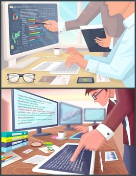 Business Analytics and Programming Process Banner Stock Illustration